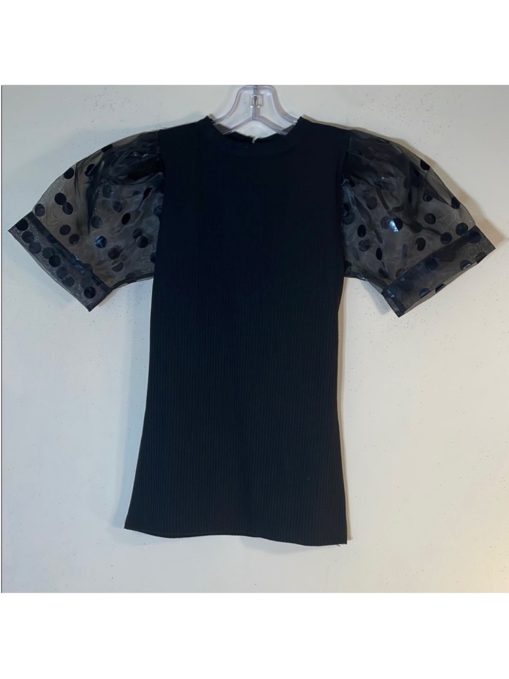 Milan Kiss Black Polkadot Short Sleeve Blouse. S. NWT.